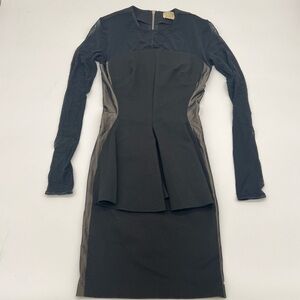 Torn by Ronny Kobo Black Long Mesh Sleeve Peplum Bodycon Dress Size Small